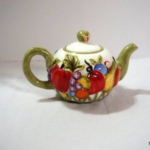 Bob Mackie Home FRUIT Earthenware TEAPOT Rustic Decor RARE